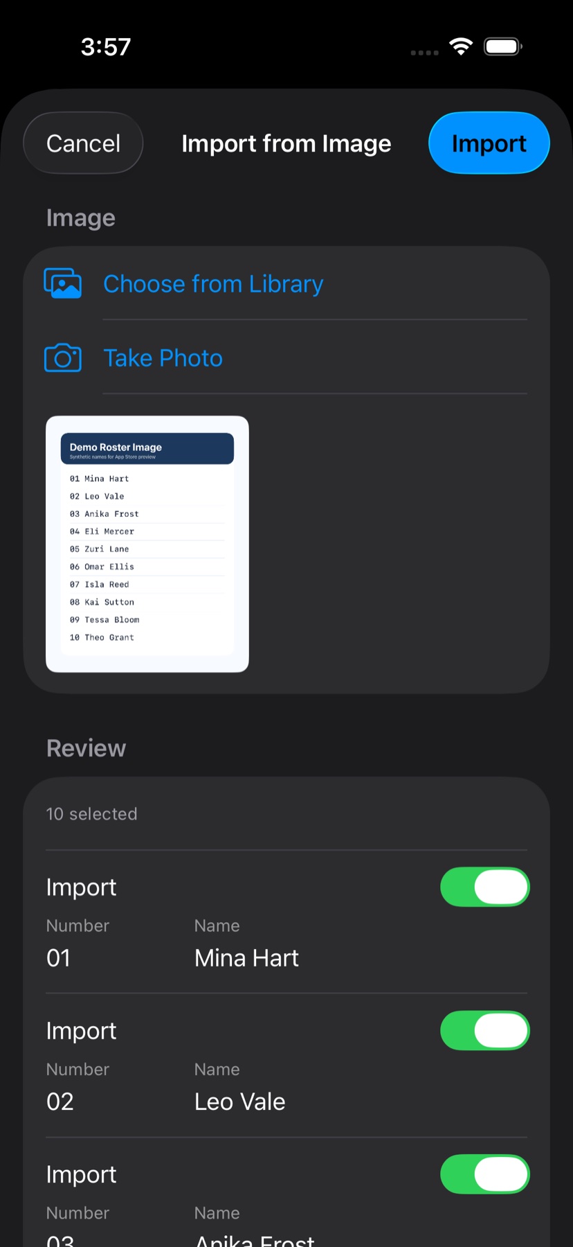 Accountability Go! roster image import review with editable recognized students