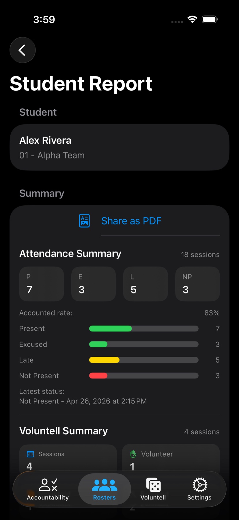 Student report attendance summary