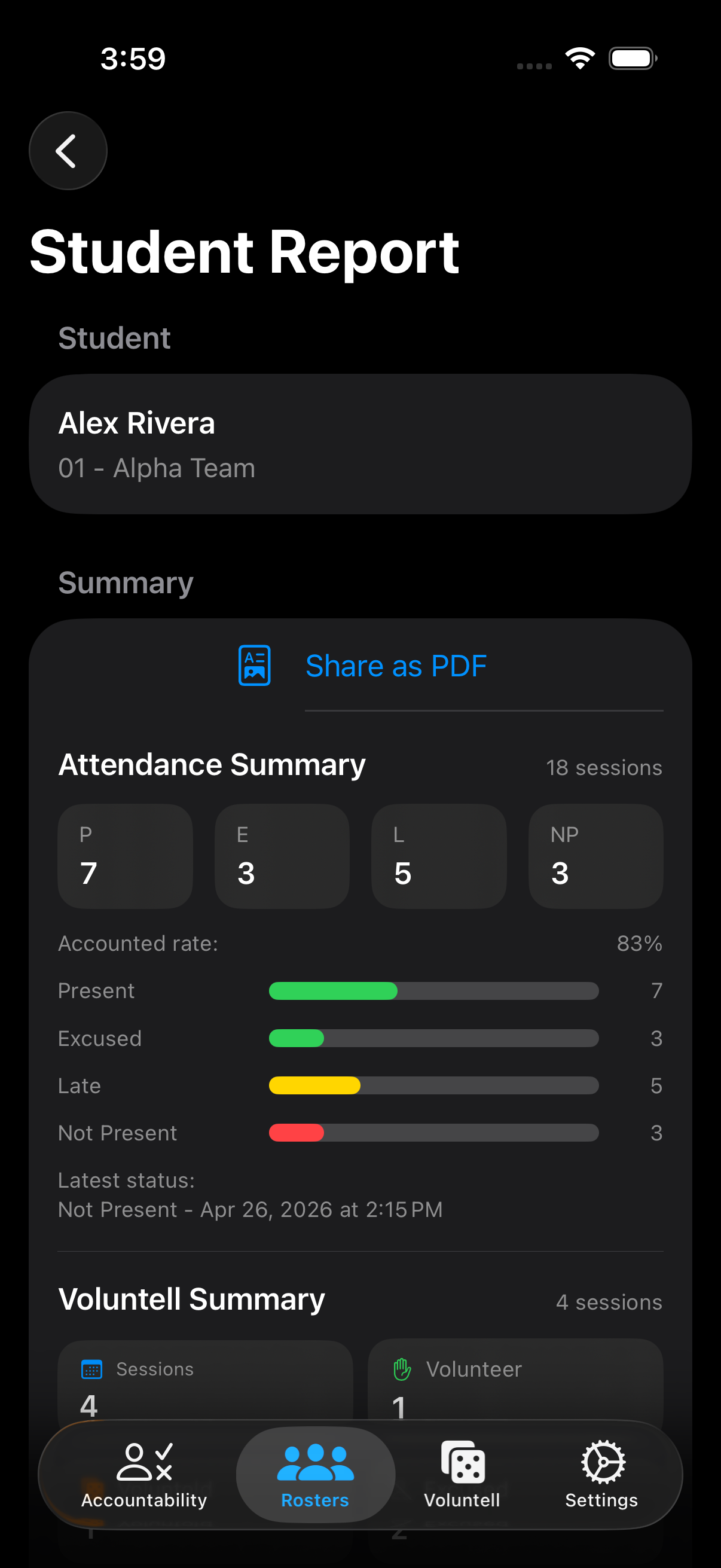 Student report attendance summary