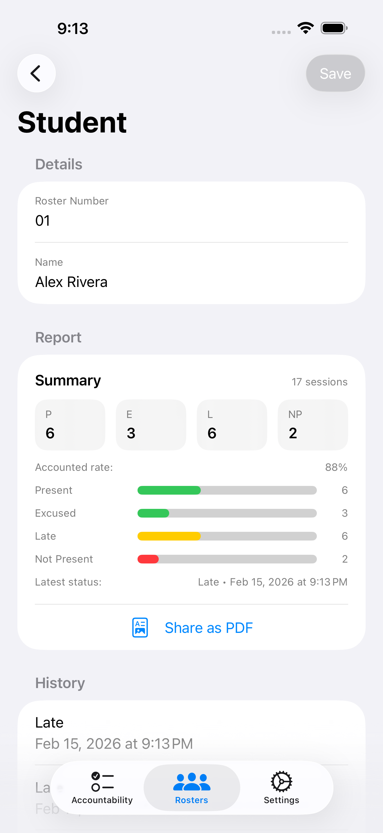 Student behavior history report